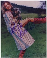 8y541 CALISTA FLOCKHART signed color 8x9.75 REPRO still 2000s the Ally McBeal actress holding dog!