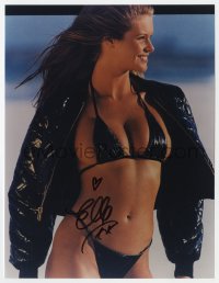 8y553 ELLE MACPHERSON signed color 7.5x9.75 REPRO still 1990s sexy portrait in bikini and jacket!