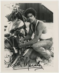 8y717 ESAI MORALES signed 8x10 REPRO still 1980s working on motorcycle in his muscle shirt!