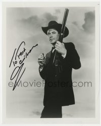 8y742 GLENN FORD signed 8x10 REPRO still 1980s full-length portrait holding rifle & cigar in hand!