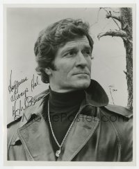 8y758 HUGH O'BRIAN signed 8x10 REPRO still 1970s head & shoulders close up in leather jacket!