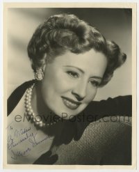 8y214 IRENE DUNNE signed deluxe 8x10 still 1940s great smiling portrait wearing pearls & gloves!
