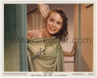 8y134 JANET LEIGH signed color 8x10 still 1957 naked & smiling in sexy shower scene from Jet Pilot!