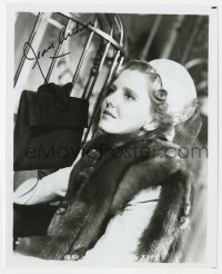8y783 JEAN ARTHUR signed 8x10 REPRO still 1970s close up of the pretty actress wearing fur & hat!