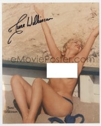 8y516 JUNE WILKINSON signed color 8x10 publicity still 1990s sexy close up sunbathing topless!