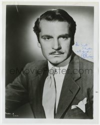 8y834 LAURENCE OLIVIER signed 8x10.25 REPRO still 1980s pensive portrait wearing suit & tie!