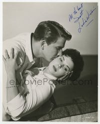 8y249 LESLIE NIELSEN signed 7.25x9.25 still 1956 c/u kissing Colleen Miller in Hot Summer Night!