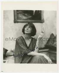 8y856 MAGGIE SMITH signed 8x10 REPRO still 1980s great seated portrait of the English leading lady!