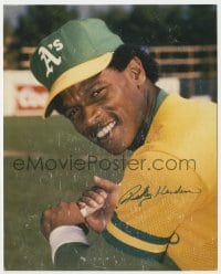 8y519 RICKEY HENDERSON signed color 8x10 publicity still 1990s the Oakland Athletics baseball star!