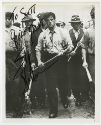 8y967 SYLVESTER STALLONE signed 8.25x10.25 REPRO still 1980s close up with angry mob in F.I.S.T.!