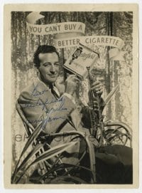 8y382 HARRY JAMES signed 5x7 fan photo 1940s with trumpet, advertising for Chesterfield cigarettes!