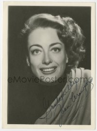 8y384 JOAN CRAWFORD signed 5x7 fan photo 1940s great smiling portrait over black background!