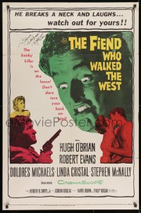 8y020 FIEND WHO WALKED THE WEST signed 1sh 1958 by Robert Evans, the killer with the baby face!