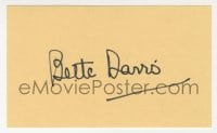8y403 BETTE DAVIS signed 3x5 index card 1980s it can be framed & displayed with a repro still!
