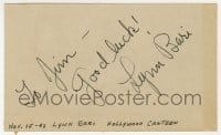 8y467 LYNN BARI signed 3x5 index card 1942 it can be framed & displayed with a repro still!