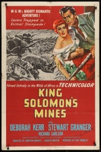8y026 KING SOLOMON'S MINES signed 1sh 1950 by Stewart Granger, who's with Deborah Kerr in Africa!