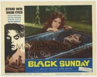 8y008 BLACK SUNDAY signed LC #7 1960 by Barbara Steele, who's looking at dead man in coffin!