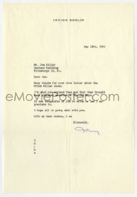 8y120 IRVING BERLIN signed letter 1962 thanking a fan on his personal stationery!