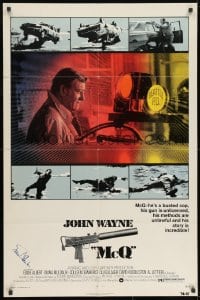 8y030 McQ signed 1sh 1974 by Eddie Albert, John Wayne is a busted cop with an unlicensed gun!
