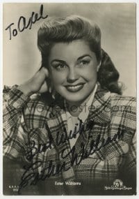 8y112 ESTHER WILLIAMS signed Italian 4x6 postcard 1950s smiling portrait of the MGM swimming star!