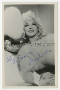 8y114 MAE WEST signed 4x6 postcard 1970s sexy close portrait smiling & wearing fur!
