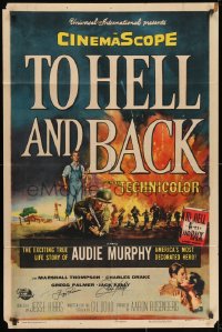 8y036 TO HELL & BACK signed 1sh 1955 by Gregg Palmer, Denver Pyle, AND Jack Kelly!