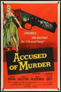 8z023 ACCUSED OF MURDER 1sh 1957 cool sexy girl and gun noir image, she battled for life & love!