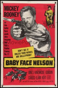 8z061 BABY FACE NELSON 1sh 1957 great art of Public Enemy No. 1 Mickey Rooney firing tommy gun!
