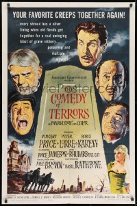 8z181 COMEDY OF TERRORS 1sh 1964 Boris Karloff, Peter Lorre, Vincent Price, Joe E. Brown, Tourneur!
