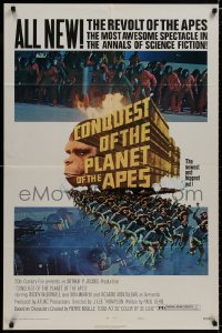 8z185 CONQUEST OF THE PLANET OF THE APES style B 1sh 1972 Roddy McDowall, apes are revolting!