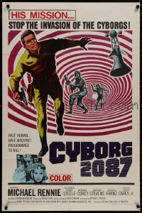 8z203 CYBORG 2087 1sh 1966 Michael Rennie must stop the invasion of the cyborgs, cool sci-fi art!