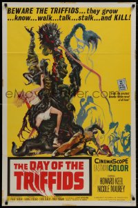 8z211 DAY OF THE TRIFFIDS 1sh 1962 classic English sci-fi horror, cool art of monster with girl!