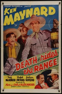 8z218 DEATH RIDES THE RANGE 1sh 1940 great c/u of cowboy Ken Maynard, art of dagger in note!
