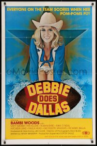 8z221 DEBBIE DOES DALLAS 25x38 1sh 1978 sexy art of cheerleader Bambi Woods over title football!