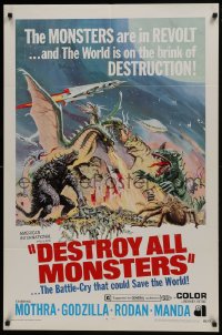 8z226 DESTROY ALL MONSTERS 1sh 1969 Ishiro Honda's Kaiju Soshingeki, Godzilla, King Ghidorah!