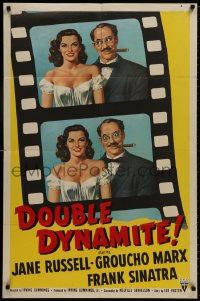 8z238 DOUBLE DYNAMITE 1sh 1952 great artwork of Groucho Marx & sexy Jane Russell on film strip!