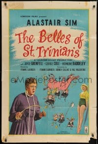 8z081 BELLES OF ST. TRINIAN'S English 1sh 1955 Alastair Sim as himself & in drag, Joyce Grenfell!
