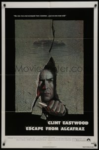 8z269 ESCAPE FROM ALCATRAZ 1sh 1979 cool artwork of Clint Eastwood busting out by Lettick!