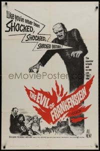 8z273 EVIL OF FRANKENSTEIN 1sh 1964 Cushing, Hammer, he's back & no one can stop him!