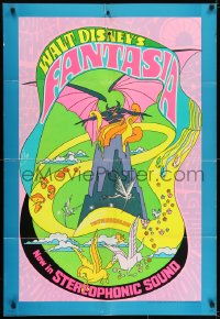 8z292 FANTASIA heavy stock 1sh R1970 Disney classic musical, great psychedelic fantasy artwork!