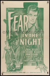 8z297 FEAR IN THE NIGHT 1sh R1951 cool film noir artwork of Paul Kelly with pistol!