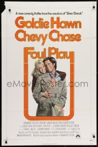 8z326 FOUL PLAY 1sh 1978 wacky Lettick art of Goldie Hawn & Chevy Chase, screwball comedy!