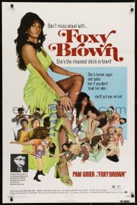 8z329 FOXY BROWN 1sh 1974 don't mess with Pam Grier, meanest chick in town, she'll put you on ice!