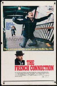 8z331 FRENCH CONNECTION 1sh 1971 Gene Hackman in movie chase, directed by William Friedkin!