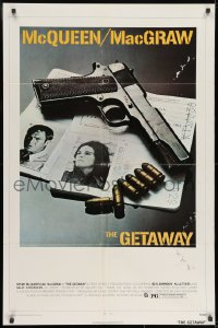 8z342 GETAWAY 1sh 1972 Steve McQueen, McGraw, Sam Peckinpah, cool gun & passports image!