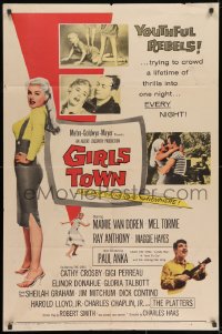 8z350 GIRLS TOWN 1sh 1959 sexy bad youthful rebel Mamie Van Doren, first Paul Anka, who is shown!