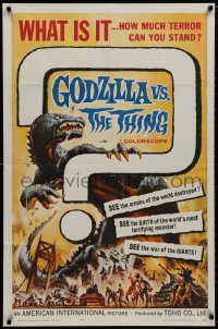 8z361 GODZILLA VS. THE THING 1sh 1964 Reynold Brown monster art, how much terror can you stand!