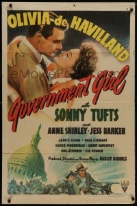 8z370 GOVERNMENT GIRL 1sh 1943 art of Olivia de Havilland & Sonny Tufts in Washington D.C.!
