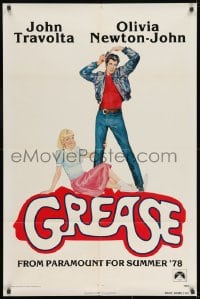 8z372 GREASE advance 1sh 1978 Fennimore art of Travolta & Olivia Newton-John, classic musical!
