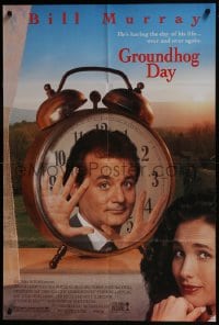 8z379 GROUNDHOG DAY DS 1sh 1993 Bill Murray, Andie MacDowell, directed by Harold Ramis!